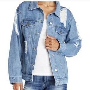Love Tree Sky Blue Ripped Denim Jacket